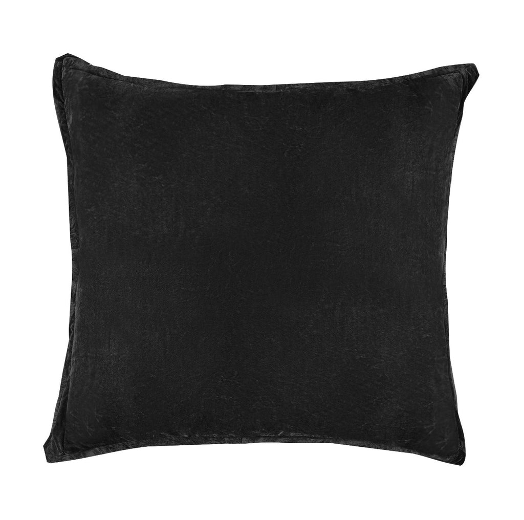 Stella Silk Velvet Flanged Euro Sham 27x27, Black