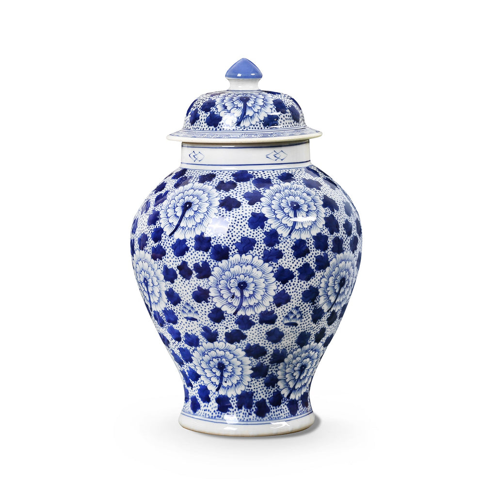 Flower Temple Jar - Blue and White
