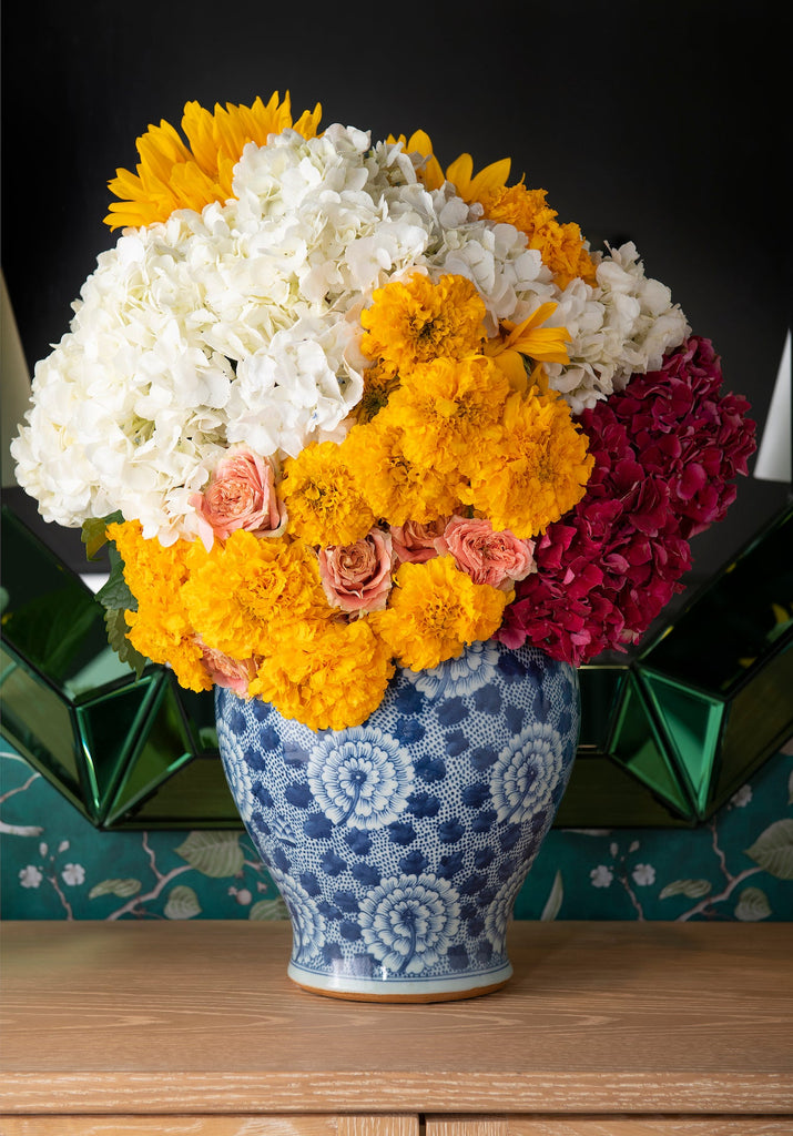 Flower Temple Jar - Blue and White