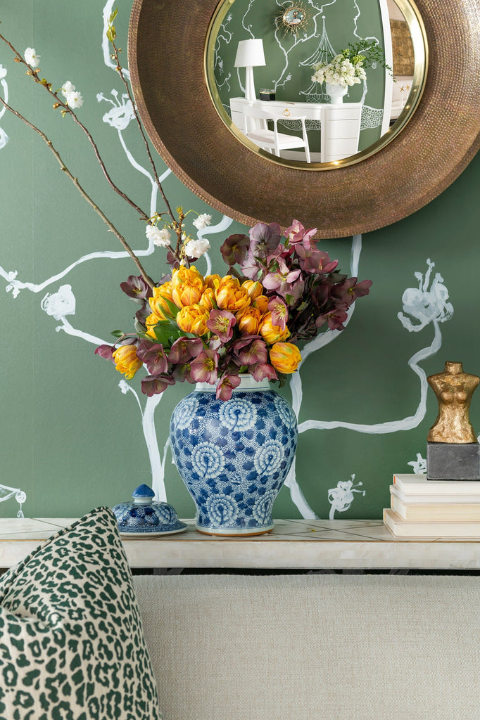 Flower Temple Jar - Blue and White