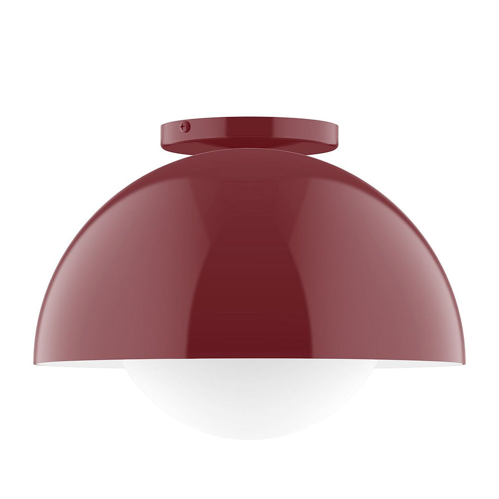 12" Axis Dome Flush Mount With 6 Inch White Opal Glass Globe, Barn Red - FMD432-G15-55