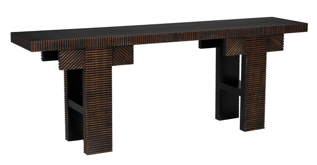 Nabu Console, Hand Rubbed Black with Light Brown Trim