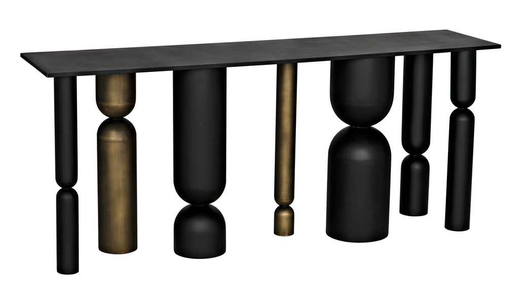 Figaro Console, Black Metal and Aged Brass Finish