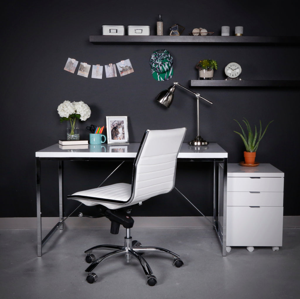 Dirk Low Back Office Chair w/o Armrests - White,Chrome Base