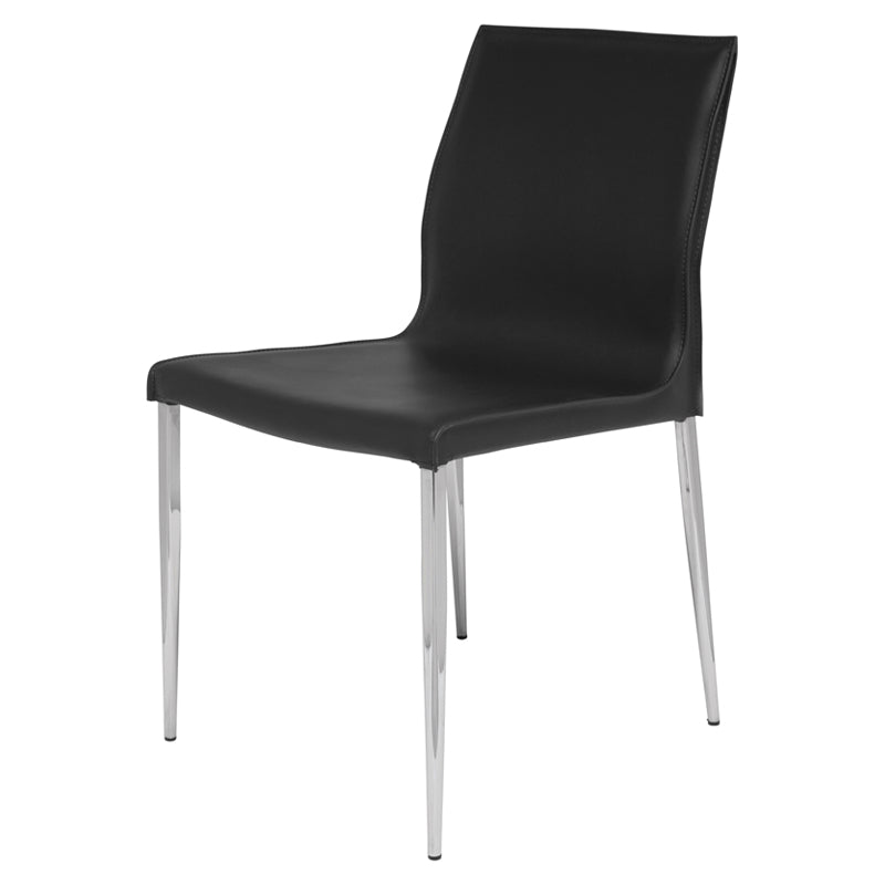 Colter Dining Side Chair - Black with Chrome Steel Legs