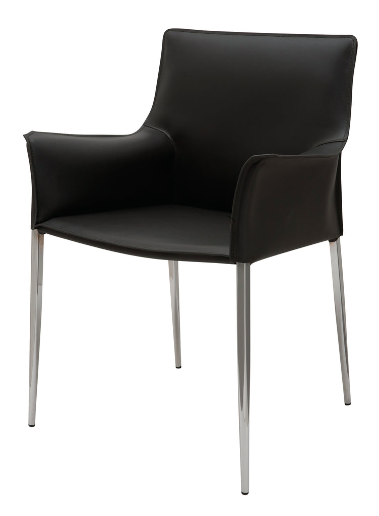 Colter Dining Chair - Black with Chrome Steel Legs