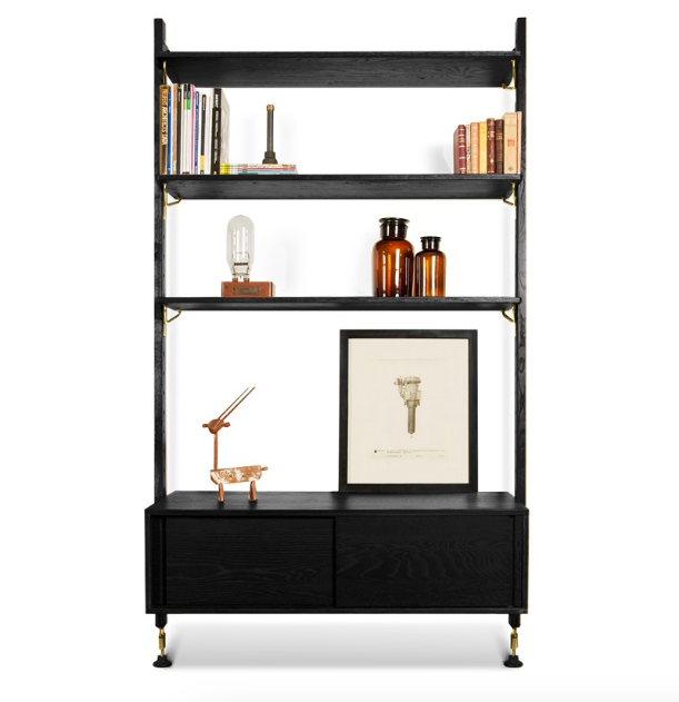 Theo Modular Shelving - Black with Brass Hardware