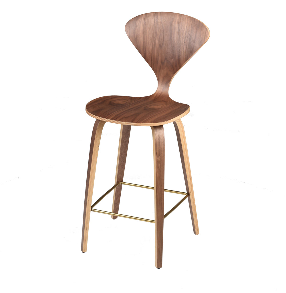 Satine Counter Stool - Walnut with Brushed Gold Footrest