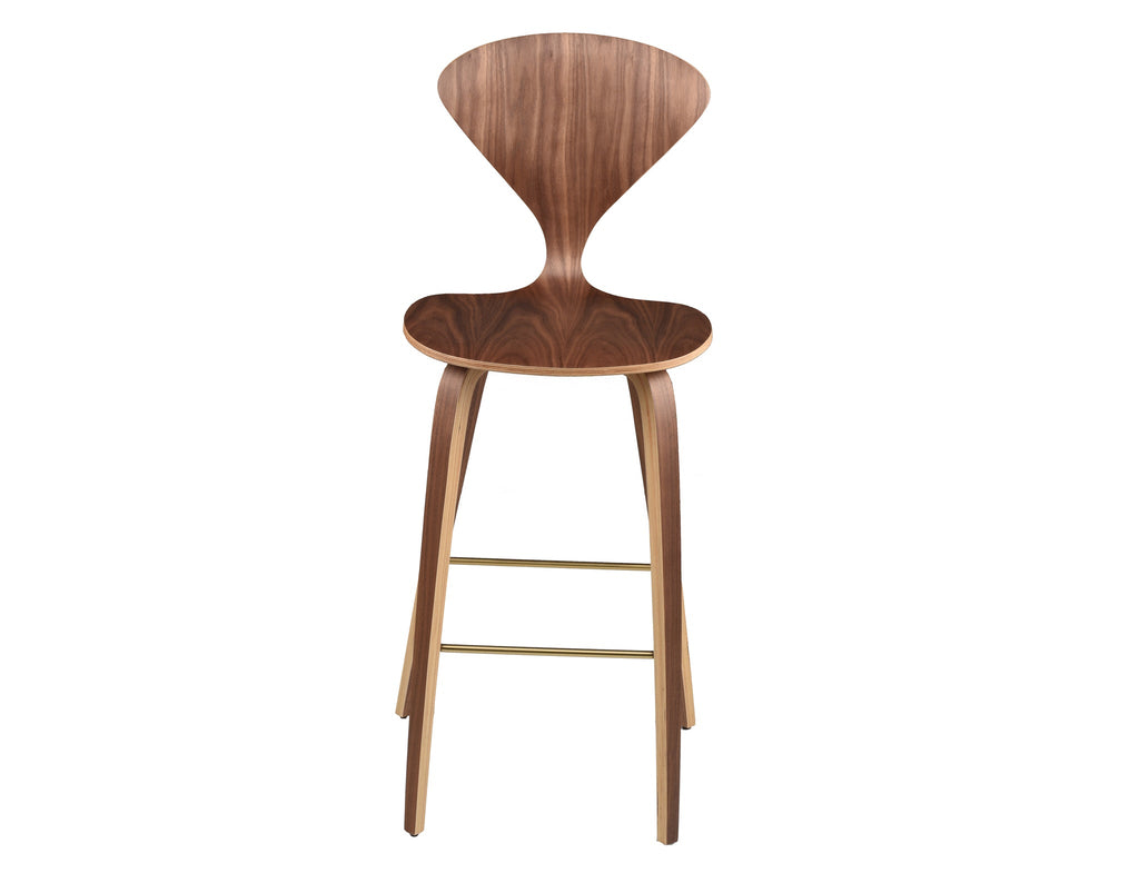 Satine Bar Stool - Walnut with Brushed Gold Footrest