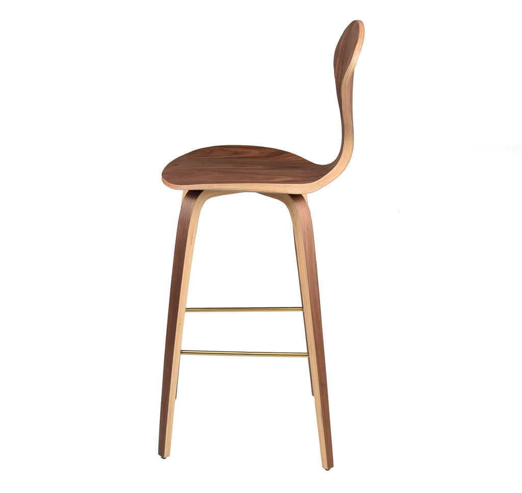 Satine Bar Stool - Walnut with Brushed Gold Footrest