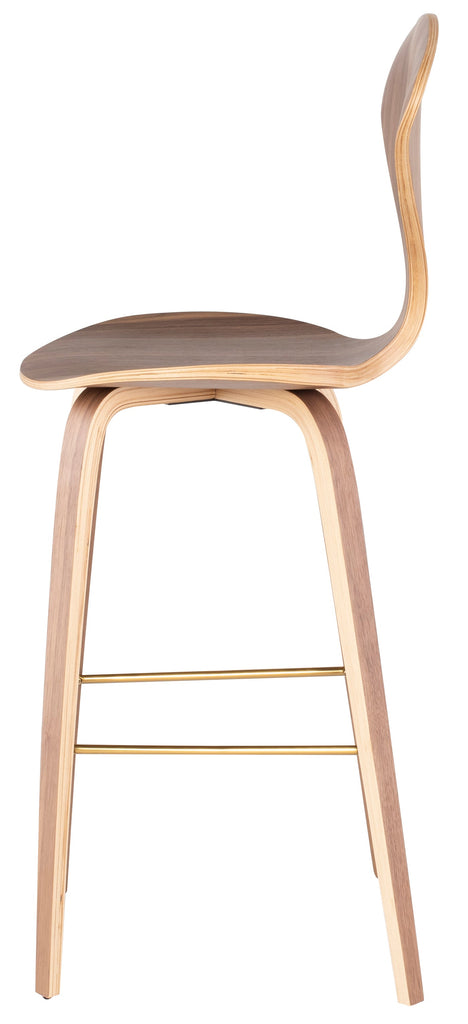 Satine Bar Stool - Walnut with Brushed Gold Footrest