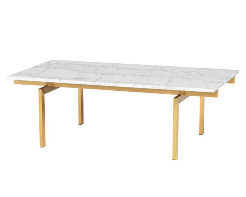 Louve Coffee Table - White with Brushed Gold Base