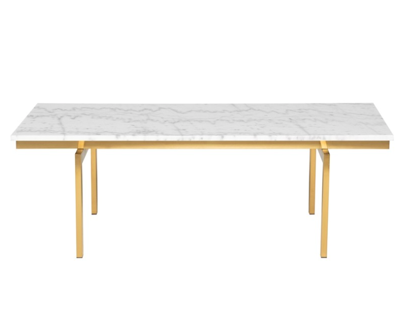 Louve Coffee Table - White with Brushed Gold Base