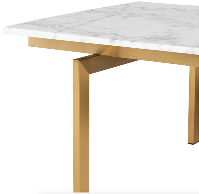 Louve Coffee Table - White with Brushed Gold Base