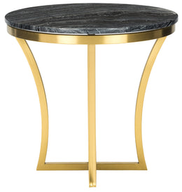 Aurora Side Table - Black Wood Vein with Brushed Gold Base