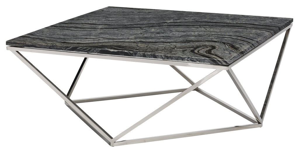 Jasmine Coffee Table - Black Wood Vein with Polished Stainless Base