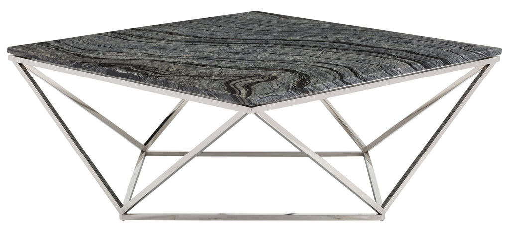 Jasmine Coffee Table - Black Wood Vein with Polished Stainless Base