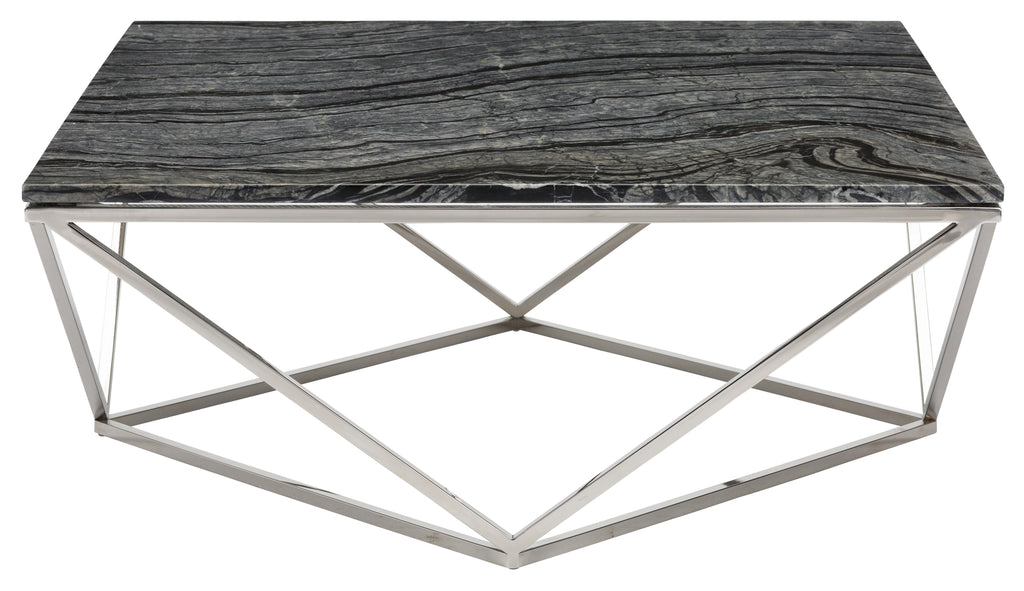 Jasmine Coffee Table - Black Wood Vein with Polished Stainless Base