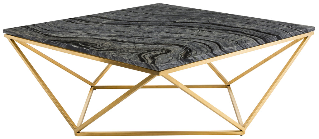 Jasmine Coffee Table - Black Wood Vein with Brushed Gold Base