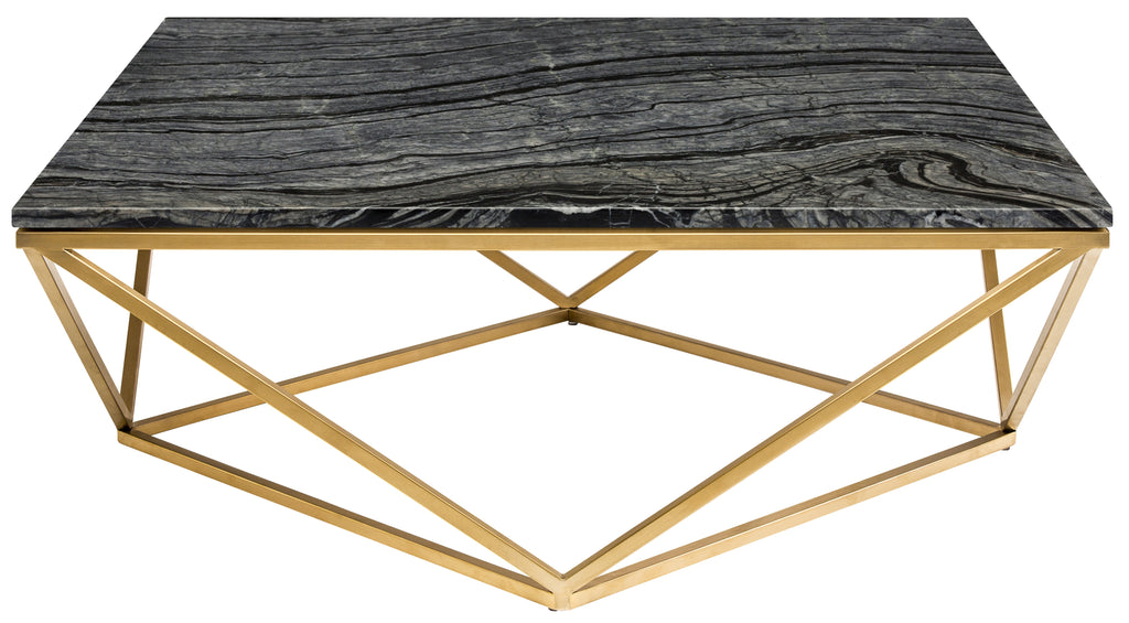 Jasmine Coffee Table - Black Wood Vein with Brushed Gold Base