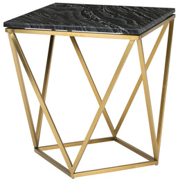 Jasmine Side Table - Black Wood Vein with Brushed Gold Base