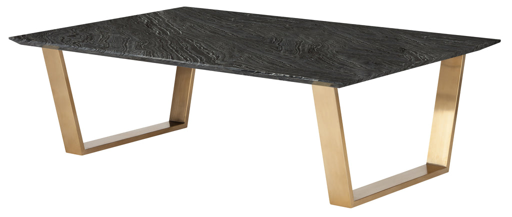 Catrine Coffee Table - Black Wood Vein with Brushed Gold Legs