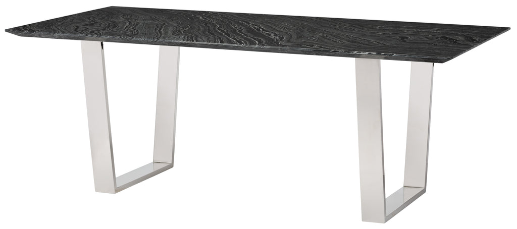 Catrine Dining Table - Black Wood Vein with Polished Stainless Legs