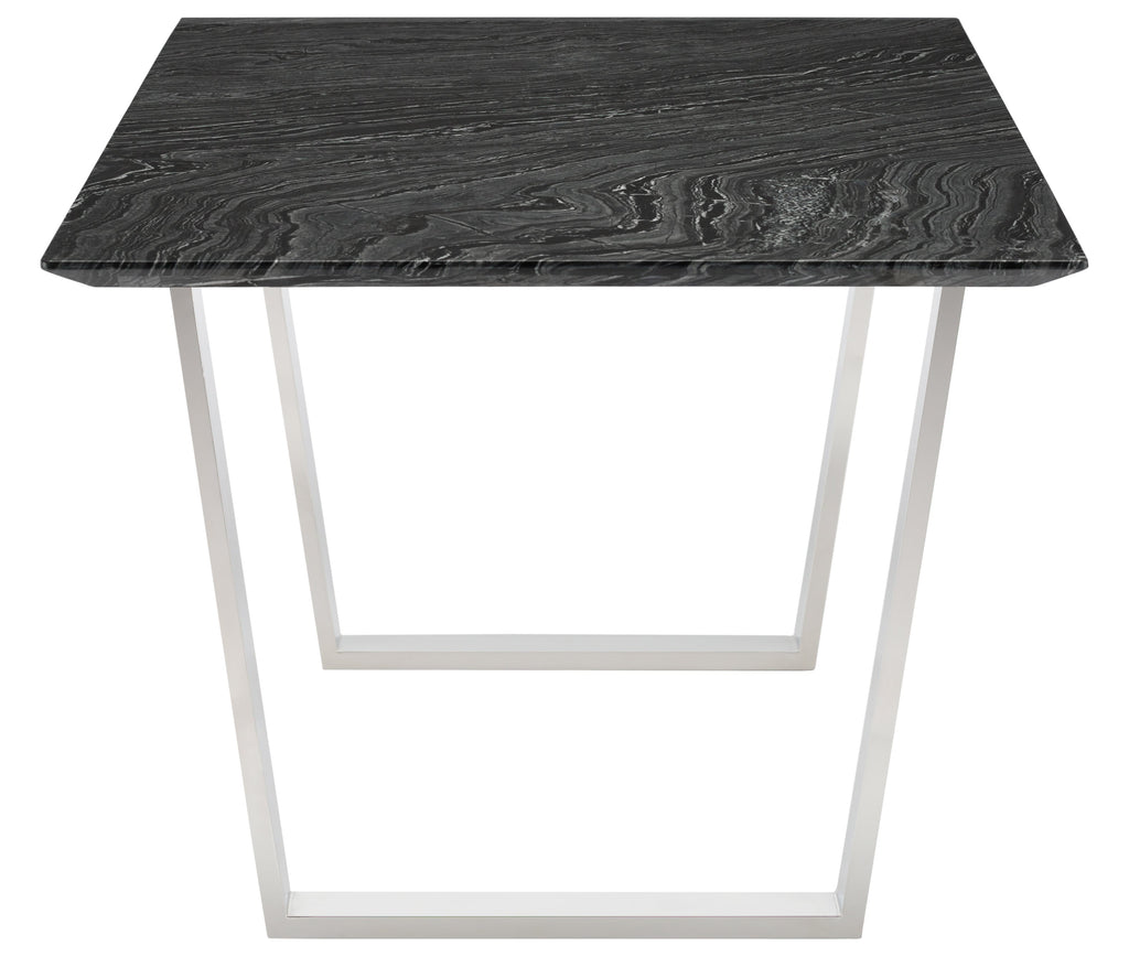 Catrine Dining Table - Black Wood Vein with Polished Stainless Legs