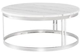 Nicola Coffee Table - White with Polished Stainless Base