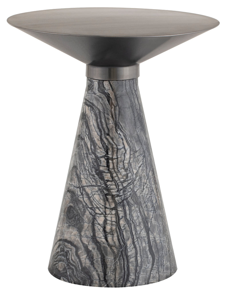 Iris Side Table - Graphite with Black Wood Vein Marble Base, 15.8in