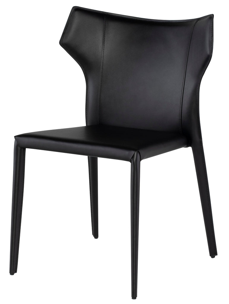 Wayne Dining Chair - Black with Black Leather Legs