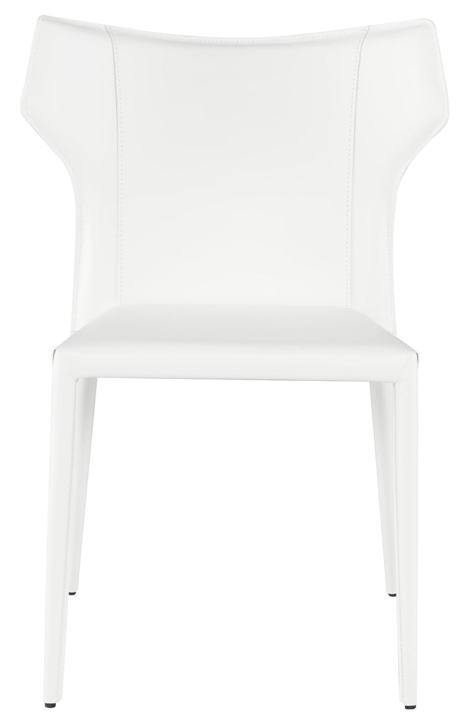 Wayne Dining Chair - White with White Leather Legs