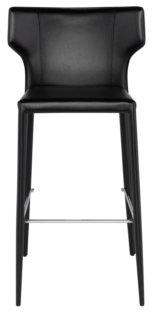 Wayne Bar Stool - Black with Black Leather Base