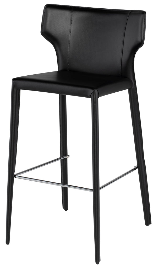 Wayne Bar Stool - Black with Black Leather Base