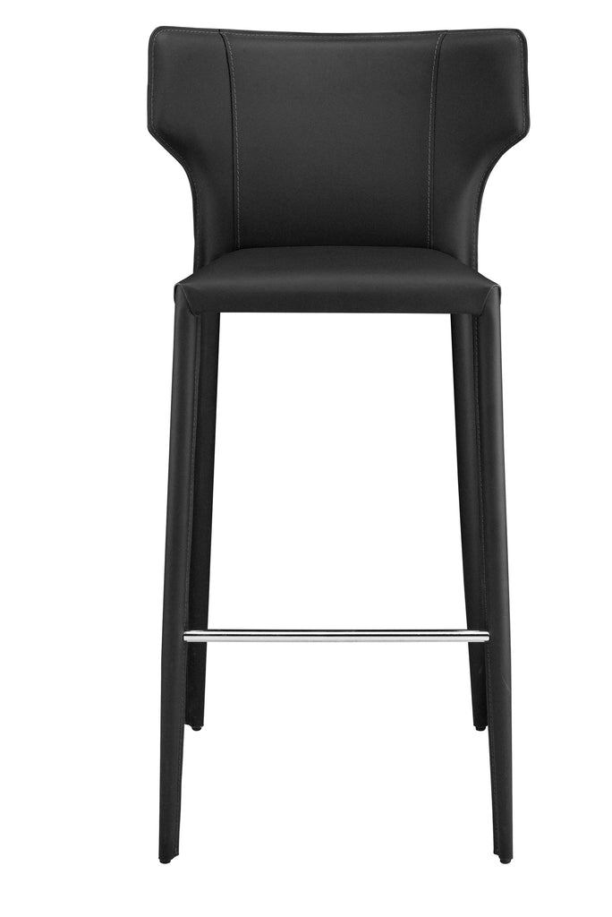 Wayne Bar Stool - Black with Black Leather Base