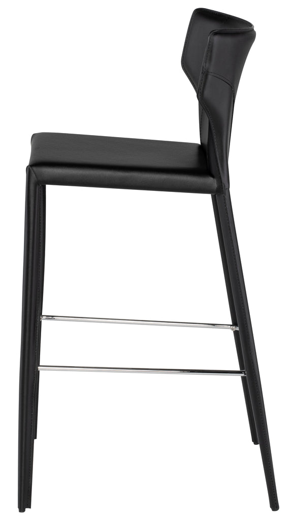 Wayne Bar Stool - Black with Black Leather Base