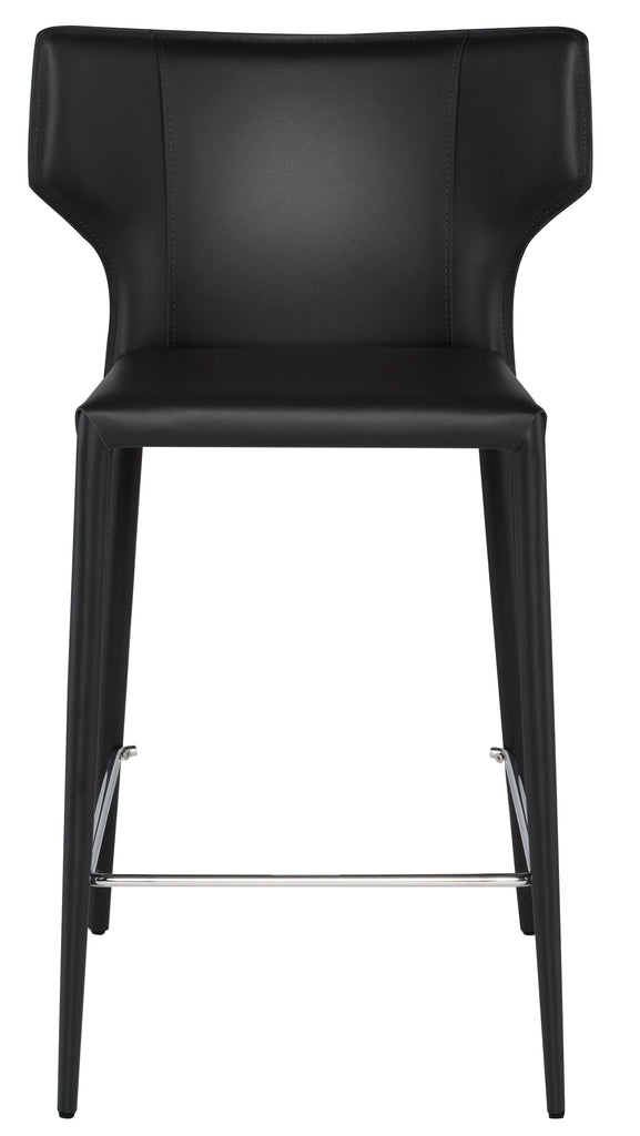 Wayne Counter Stool - Black with Black Leather Base