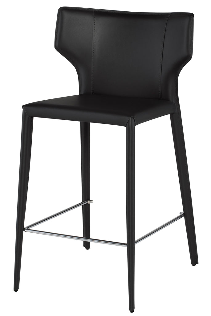 Wayne Counter Stool - Black with Black Leather Base