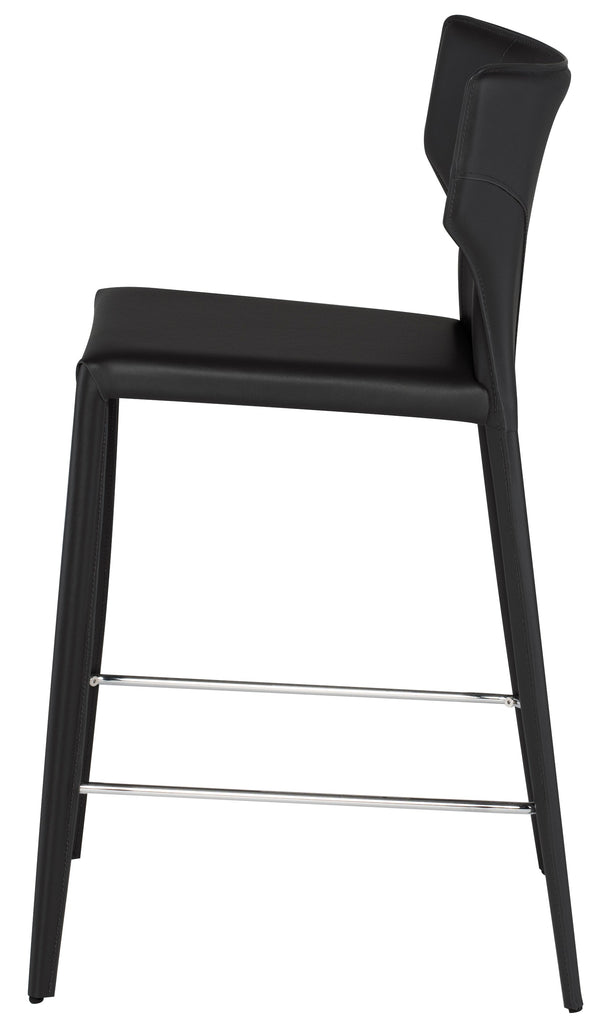 Wayne Counter Stool - Black with Black Leather Base