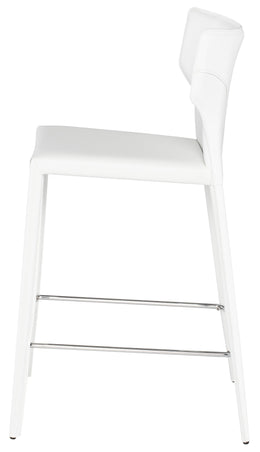 Wayne Counter Stool - White with White Leather Base