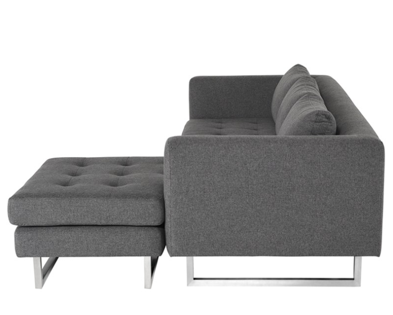 Matthew Sectional Sofa - Shale Grey with Brushed Stainless Legs