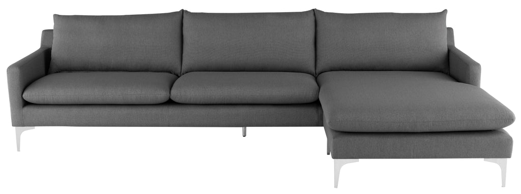 Anders Sectional Sofa - Slate Grey with Brushed Stainless Legs , 117.3in