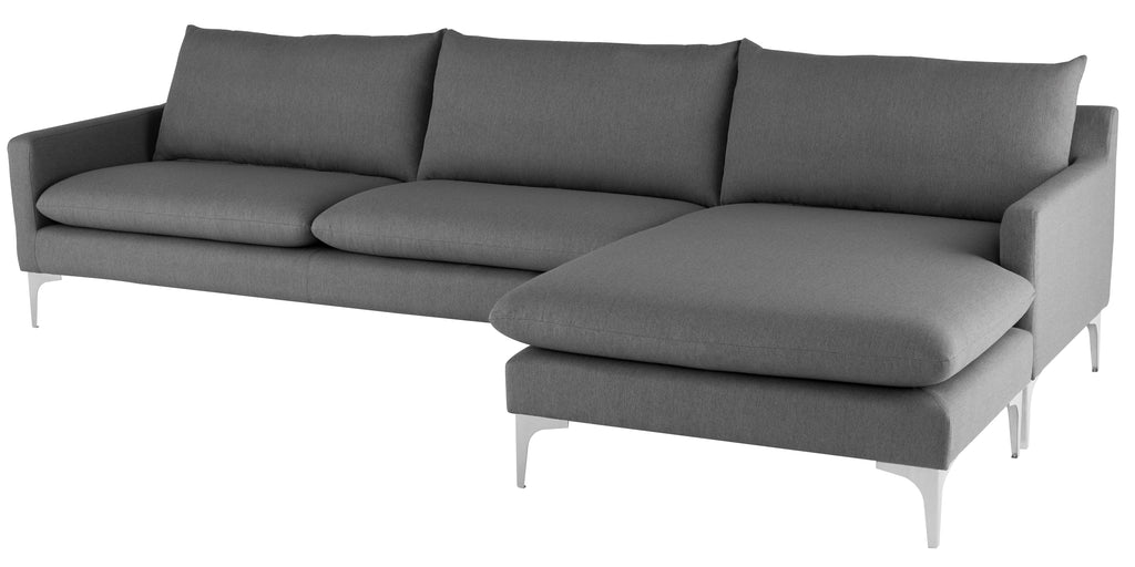 Anders Sectional Sofa - Slate Grey with Brushed Stainless Legs , 117.3in