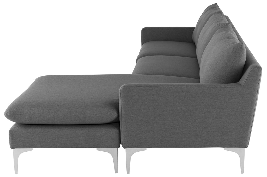 Anders Sectional Sofa - Slate Grey with Brushed Stainless Legs , 117.3in