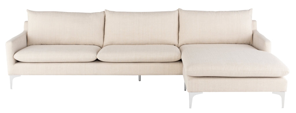 Anders Sectional Sofa - Sand with Brushed Stainless Legs , 117.3in