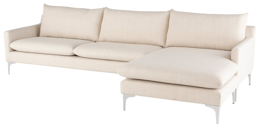 Anders Sectional Sofa - Sand with Brushed Stainless Legs , 117.3in