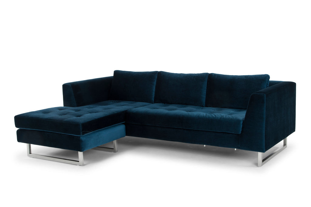 Matthew Sectional Sofa - Midnight Blue with Brushed Stainless Legs