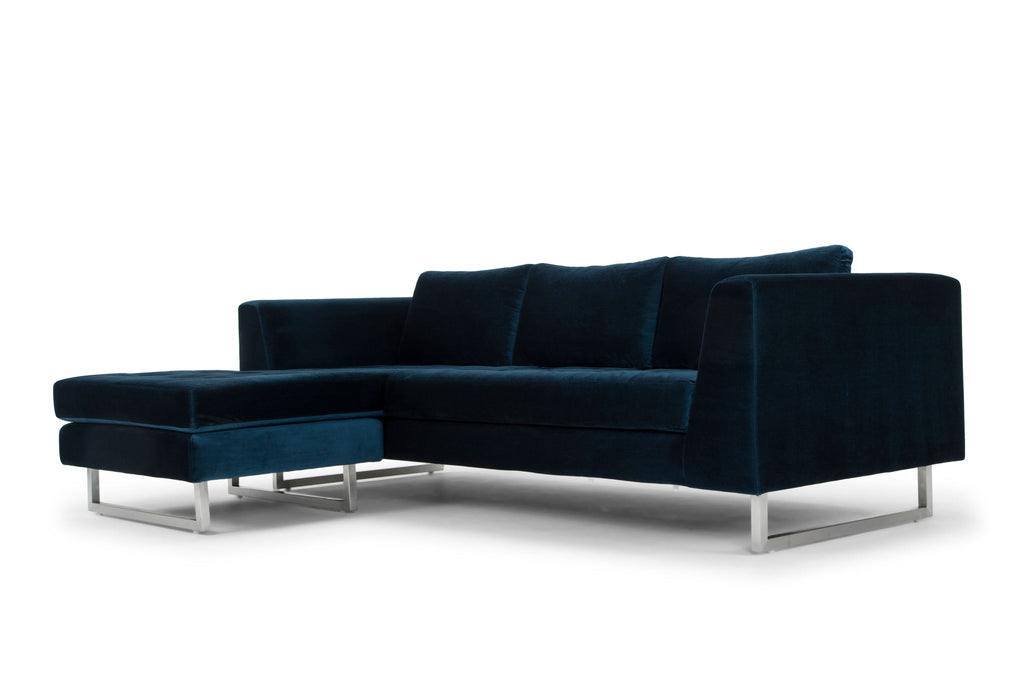 Matthew Sectional Sofa - Midnight Blue with Brushed Stainless Legs