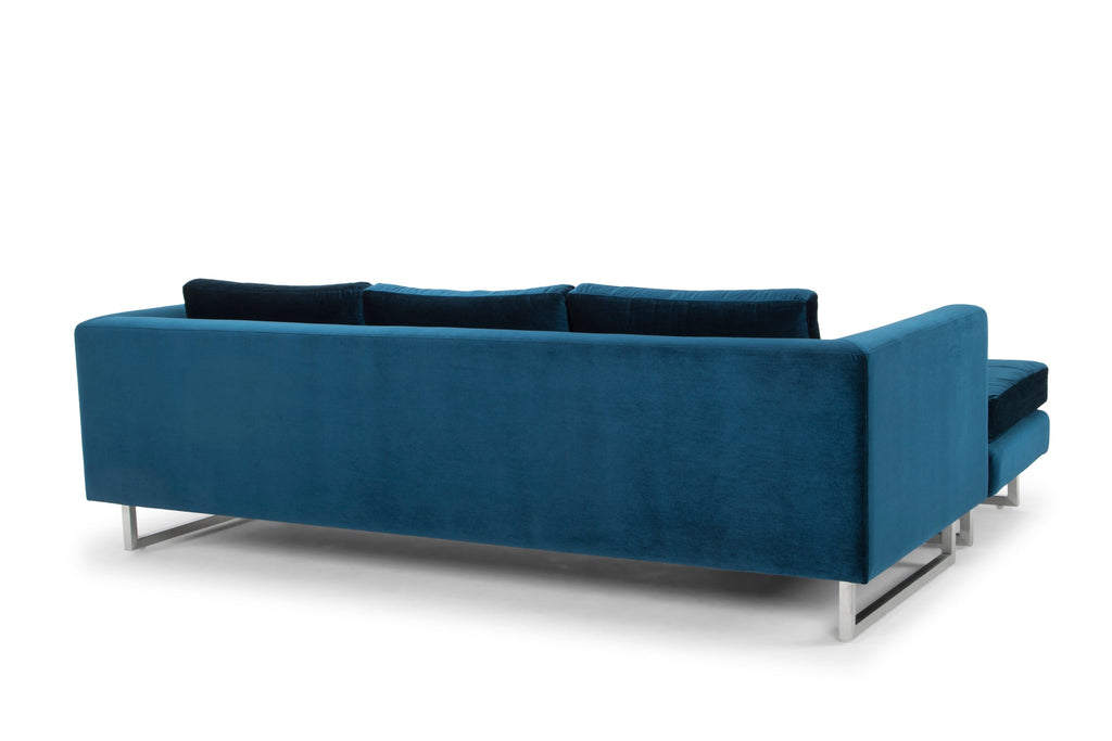 Matthew Sectional Sofa - Midnight Blue with Brushed Stainless Legs