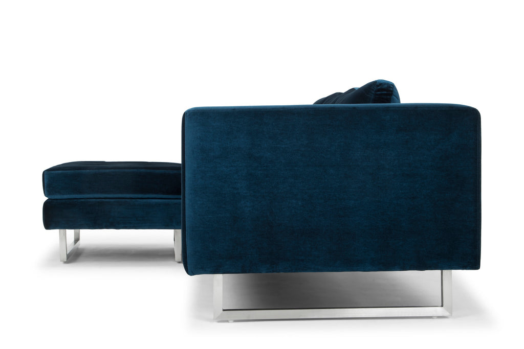 Matthew Sectional Sofa - Midnight Blue with Brushed Stainless Legs